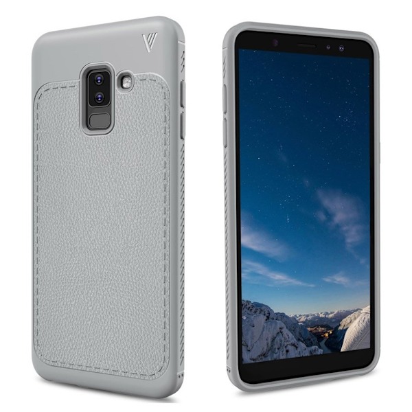 IVSO Gentry Series Samsung Galaxy A6 Plus mobiletui i kunstlæder med Litchi overflade - Grå Silver grey