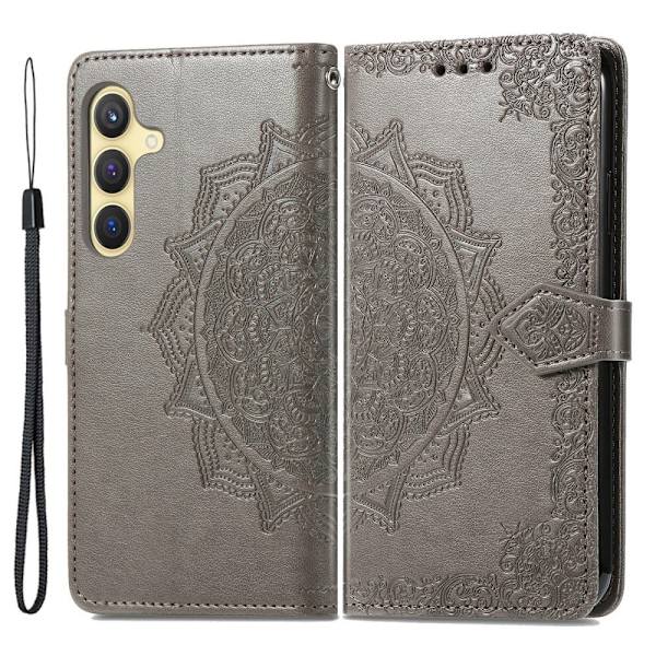Mandala Samsung Galaxy S24 etui i lær - Grå Silver grey