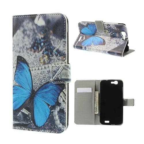 Moberg Huawei Ascend G7 Læder Flip Etui - Blå Sommerfugl Blue
