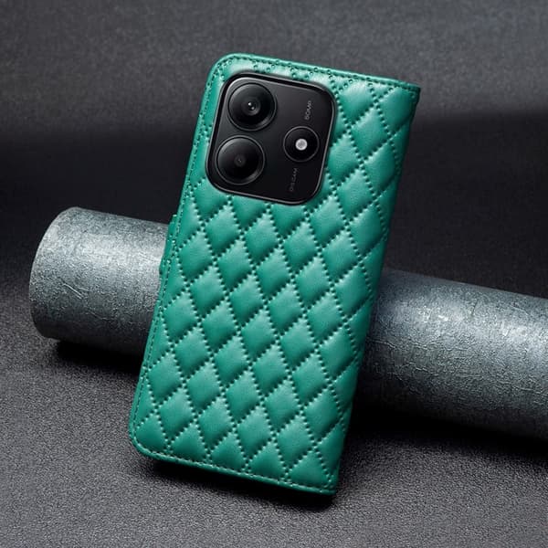 Rombemønster, matt flip-deksel for Xiaomi Redmi Note 14 5G - Grønn Green