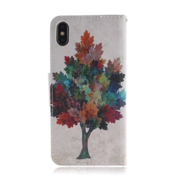 iPhone Xs Max flip cover i mønstret læder - Farvet Træ Multicolor