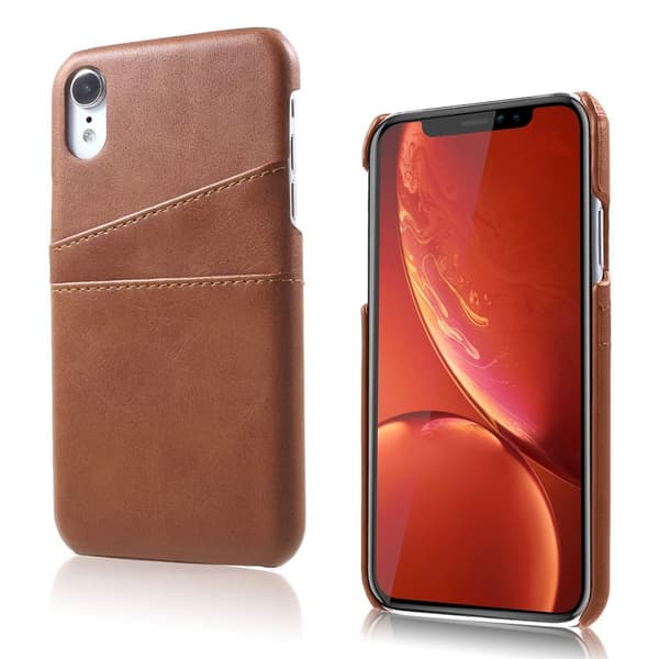 iPhone Xr læderetui med dobbelte kortlommer - Kaffe Brown