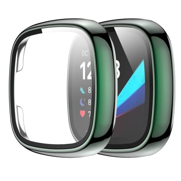 Fitbit Sense / Versa 3 galvaniseringscover med hærdet glas - Grøn Green
