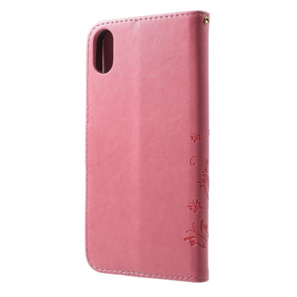 iPhone Xs Max beskyttelses deksel av syntetisk skinn med sommerf Pink