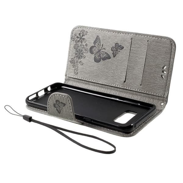 Samsung Galaxy S8 Sommerfugl Avtrykk Lær Flip Etui- Grå Silver grey