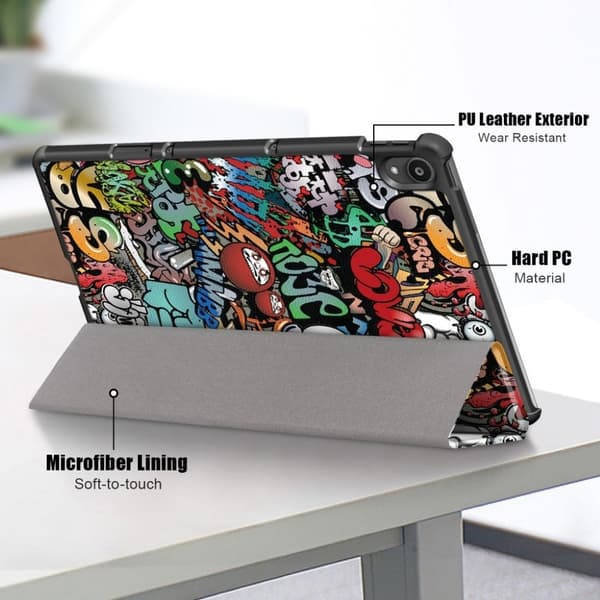 Lenovo Tab P11 Trippelt Mønstret Lær Flippetui - Graffiti Multicolor