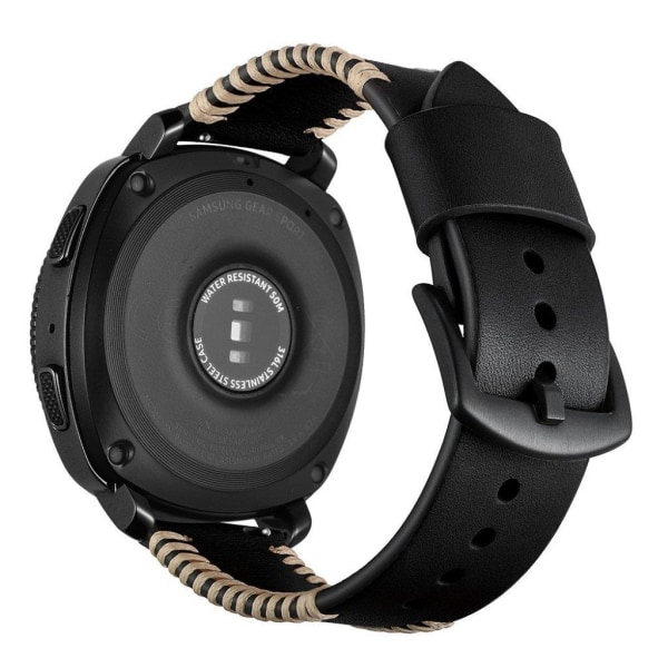 Samsung Gear Sport ridge stil ægte læder Urrem - Sort Black