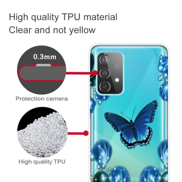 Deco Samsung Galaxy A72 5G etui - blå sommerfugl og blomster Blue