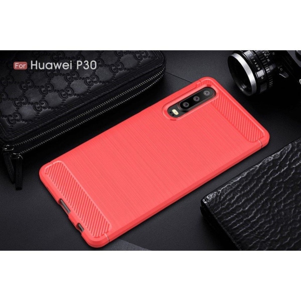 Huawei P30 hiilikuitu tuntuinen harjattu Suojakotelo - Punainen Red