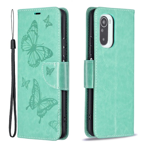 Butterfly läder Xiaomi Mi 11i / Xiaomi Redmi K40 Pro Plus / Xiaomi Redmi K40 Pro / Xiaomi Redmi K40 / Xiaomi Poco F3 fodral - Grön Grön