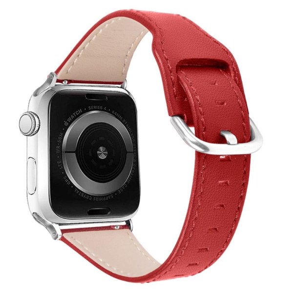 Apple Watch (45mm) stylish genuine leather watch strap - Red Röd