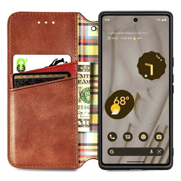 Læder Etui med A Stilfuldt Rhombus Tryk til Google Pixel 7a - Brun Brown