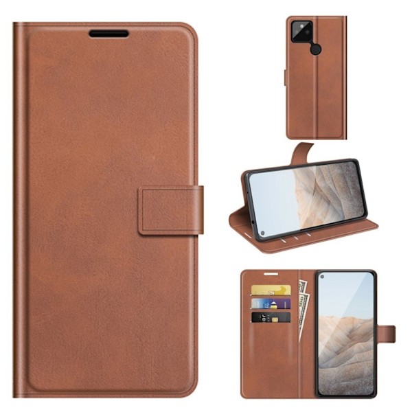 Wallet-style Læder Etui til Google Pixel 5a - Lysebrun Brown