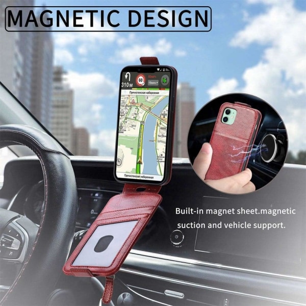 Vertical Flip Phone Suojakotelo With Zipper For iPhone 12 Mini - Punainen Red