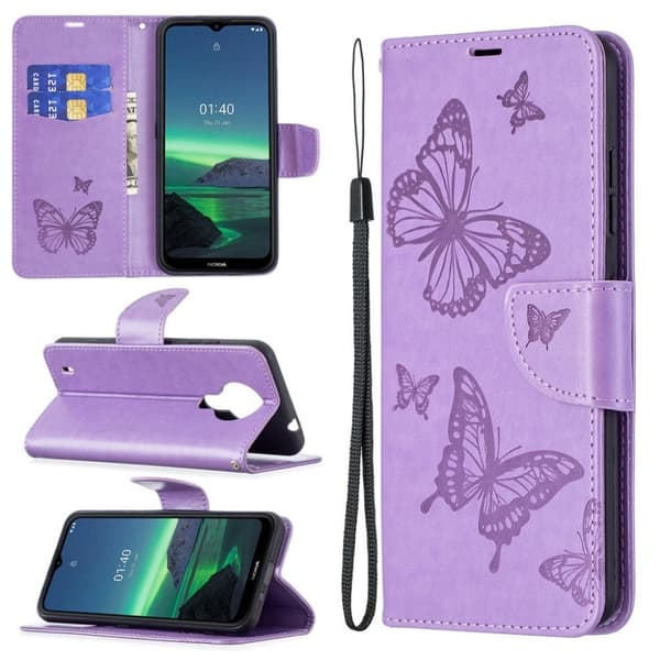 Butterfly Nokia 1.4 Flip Etui - Lilla Purple