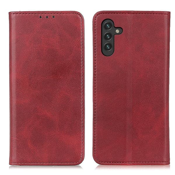 Wallet-style Genuine Leather Flipcase For Samsung Galaxy A13 5G - Punainen Red