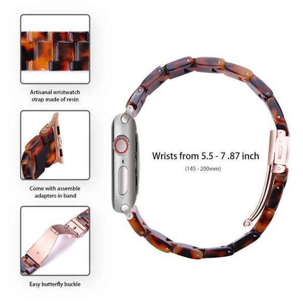 3 helmen hartsityylinen kellohihna kirkkaalla suojuksella Apple Watch Series 3/2/1 42mm - Kilpikonnankuori Väri Brown