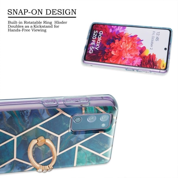 Marble Patterned Suojakuori With Ring Holder For Samsung Galaxy S20 Fe 2022 / S20 Fe 5g - Sininen / Vihreä Blue