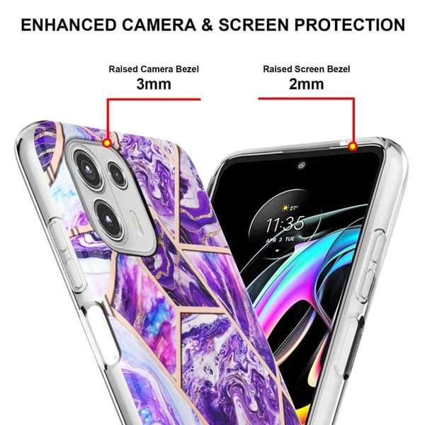Marble Motorola Edge 20 Lite Etui - Mørkelilla Purple