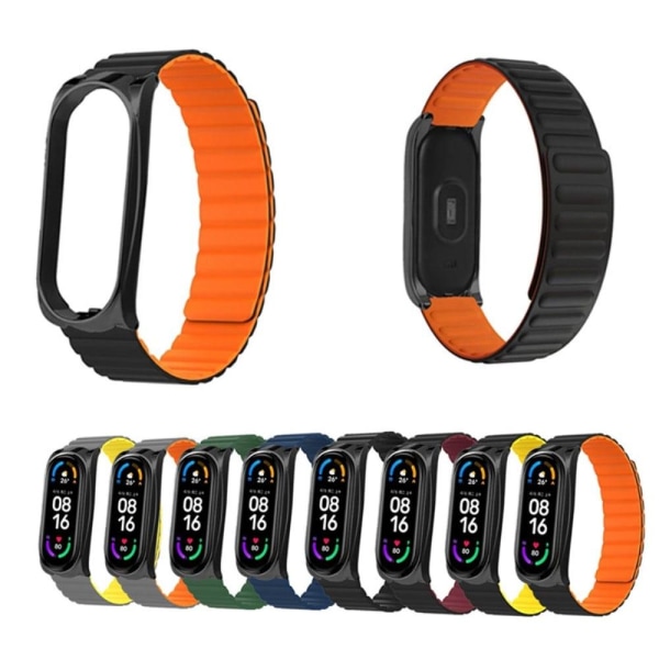 Xiaomi Mi Smart Band 6 / 5 silikoninen ranneke, jossa on integroitu suojus - Musta / Keltainen Black