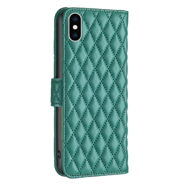 Rombemønster, matt flip-deksel for iPhone Xs - Grønn Green