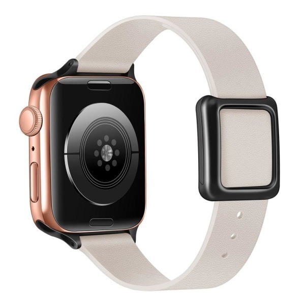 Apple Watch Series 8 (41mm) urrem i ægte læder med sort spænde - Starlight Farve Beige