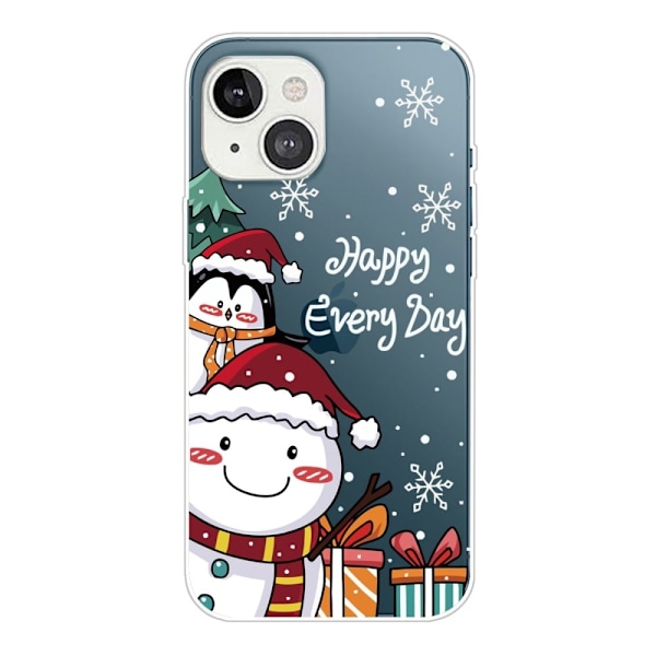 Juletelefonetui iPhone 14, stilfuldt mønstertryk Anti-ridse blødt fleksibelt bagcover - Sød Pingvin-Snemand Multicolor