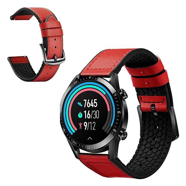 Huawei Watch GT 2 Pro simple läder klockarmband - röd Röd