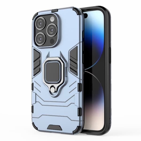 iPhone 15 Pro Drop Resistant Cover Fleksibelt og stødsikkert telefonetui med ringholder Kickstand - Blå Blue