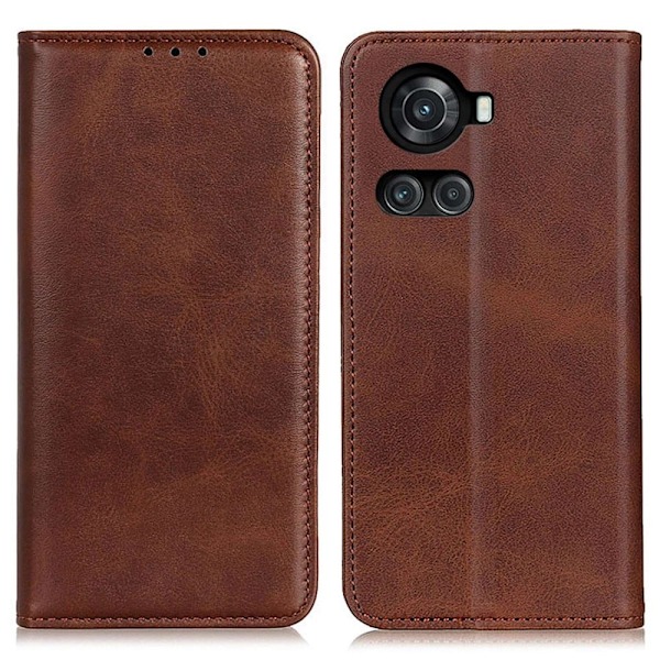 OnePlus 10R / OnePlus Ace flip etui i ægte læder med pung – Brun Brown