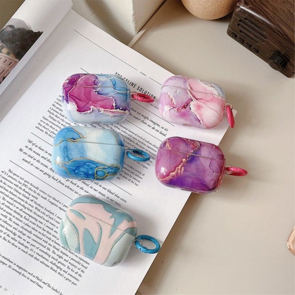 AirPods Pro 2 etui med marmormønster og spænde - Blå Og Lyserød Blue