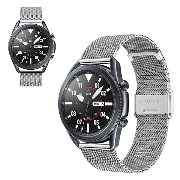 Samsung Galaxy Watch 3 (45mm) rustfrit stål + spænde design urrem - Sølv Silver grey