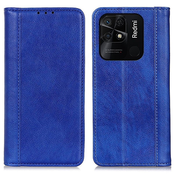 Äkta läder Xiaomi Redmi 10C fodral med magnetisk stängning Blå