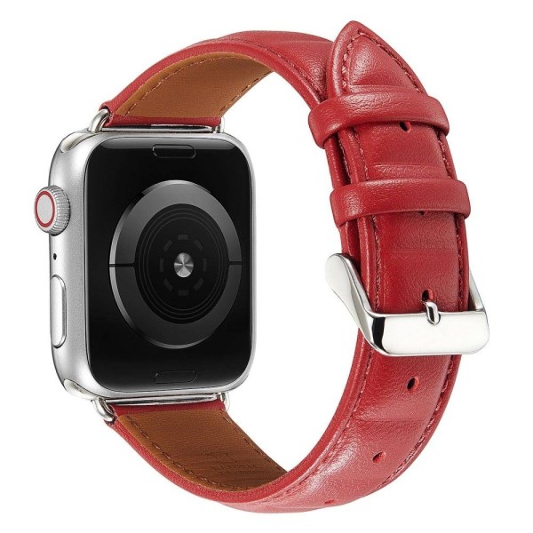 Apple Watch Series 8 (45mm) / Watch Ultra klockarmband i äkta läder med fyrkantigt tryck - Röd Röd