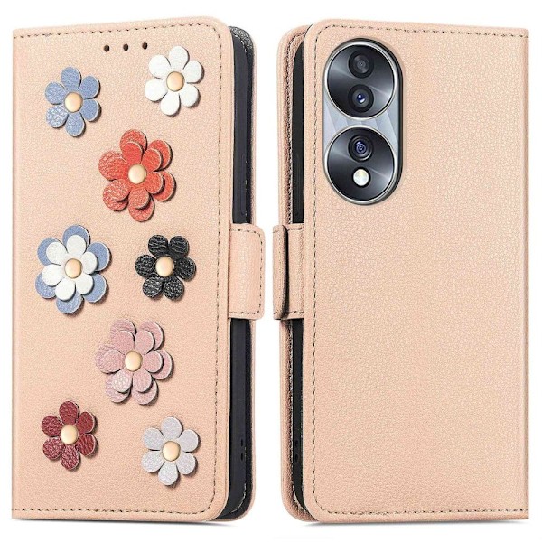 Mjukt läder Honor 70 fodral med blomdekor - Brun Brun