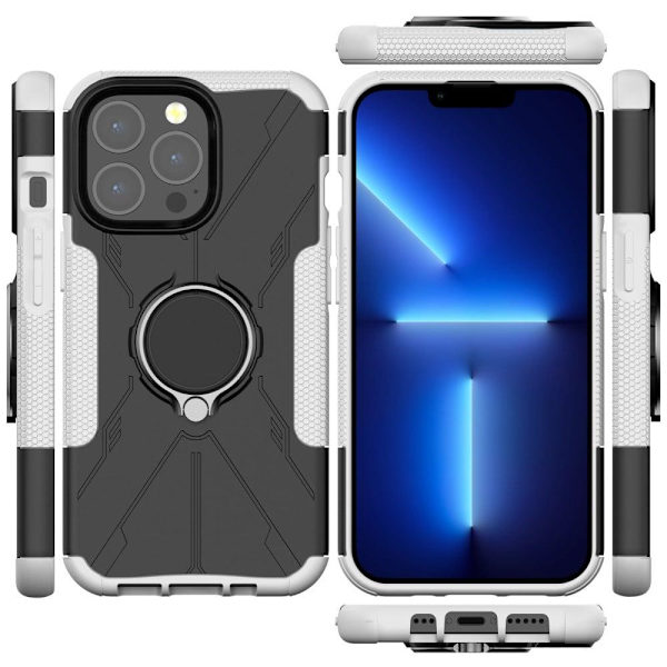 Kickstand-skydd med magnetisk platta för iPhone 13 Pro Max - Vit Vit