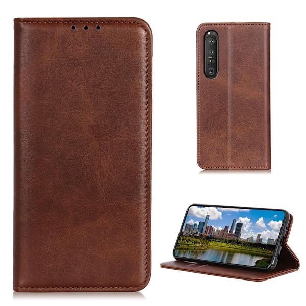 Wallet-style ægte Læder Flipcase til Sony Xperia 1 III - Kaffe Brown