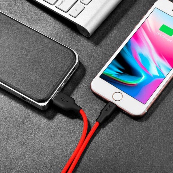 HOCO X21 Silicone lightning charging cable - black＆red Red