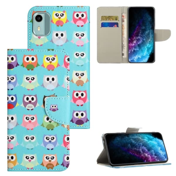 Wonderland Nokia C12 Plus / C12 / C12 Pro Flippetui - Ugler Blue