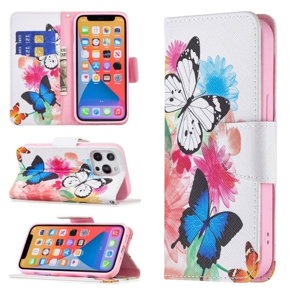Wonderland iPhone 13 Pro flip-etui - Livlige Sommerfugler Multicolor