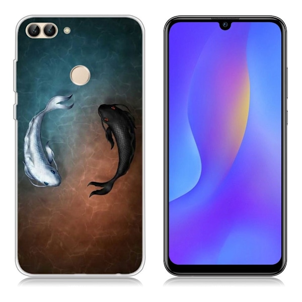 Huawei P Smart trykt mønster blødt etui - Sort og Hvide Fisk Multicolor