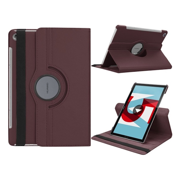 Huawei MediaPad M5 10 beskyttelsesetui i kunstlæder med Litchi overflade. Med stativ og elastisk rem - Brun Brown