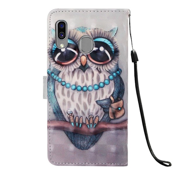 Samsung Galaxy A40 kuviollinen nahkakotelo - Suloinen Pöllö Multicolor