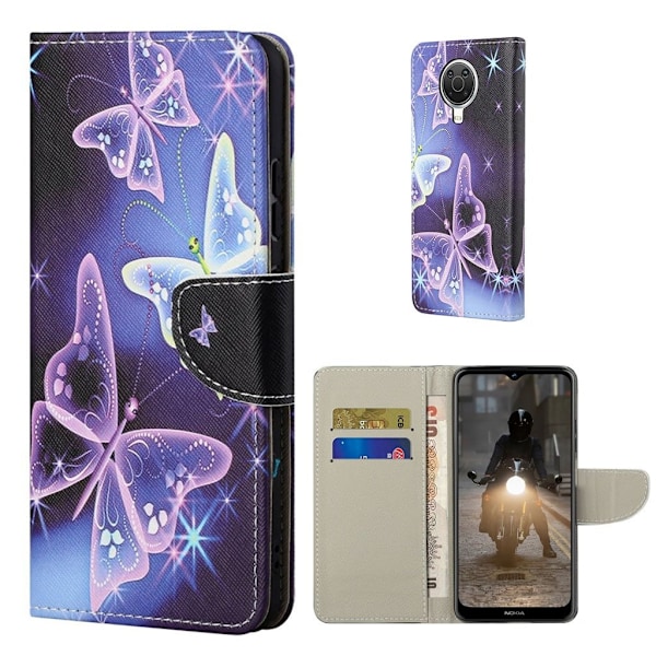 Wonderland Nokia G20 / G10 Flip etui - Sparkle sommerfugl Purple
