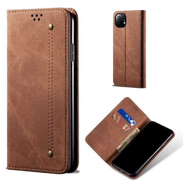 Jeans Xiaomi Mi 11 flip case - Ruskea Brown