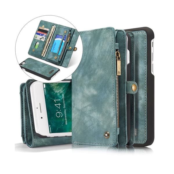 Caseme iPhone 7 Plus / 8 Plus PC etui i spaltelæder med flere åbninger - Blå Blue