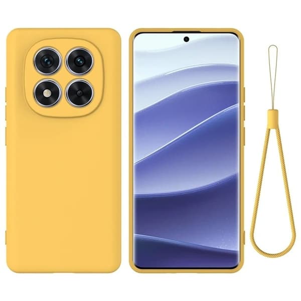 Xiaomi Redmi Note 14 Pro 4G Flytende silikonetui bakdeksel til telefon med håndrem - Gul Yellow