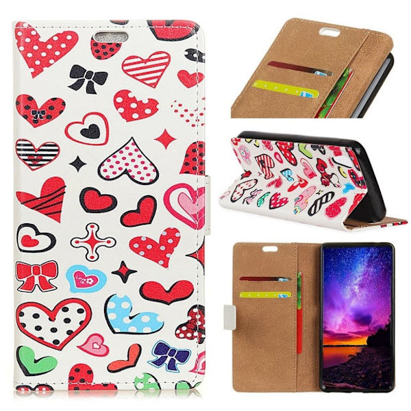 Huawei Mate 20 Lite Synteetti nahka kuviollinen lompakko suojakotelo - Sydämet Multicolor