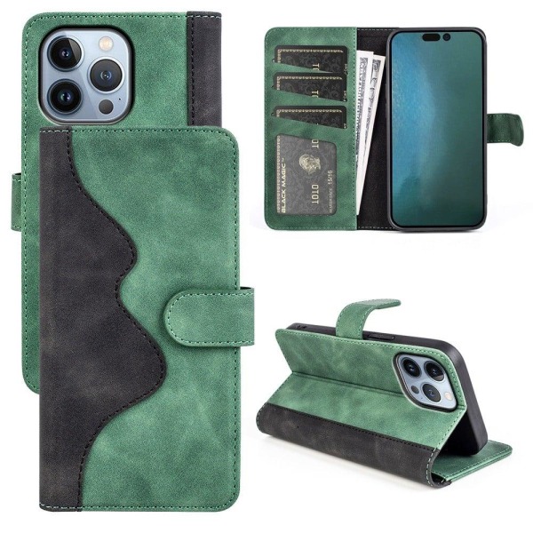To-farvet iPhone 14 Pro Max læderetui - Grøn Green