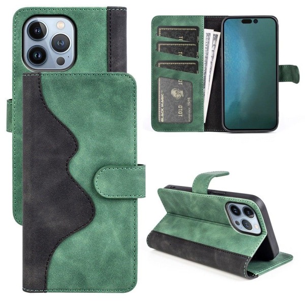 Two-color leather flip case for iPhone 14 Pro Max - Green Green